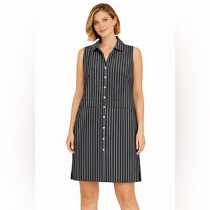 Ellen Tracy Charcoal Pinstripe Shirt Dress Size Large | Boxy Button-Front Mini
